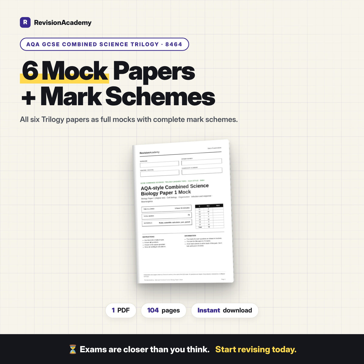 6 Mock Papers + Mark Schemes | AQA GCSE Combined Science Trilogy