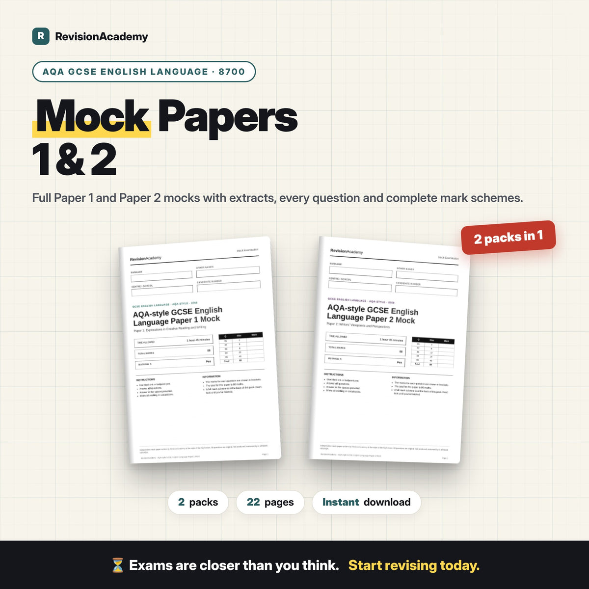 Mock Papers 1 & 2 + Mark Schemes | AQA GCSE English Language
