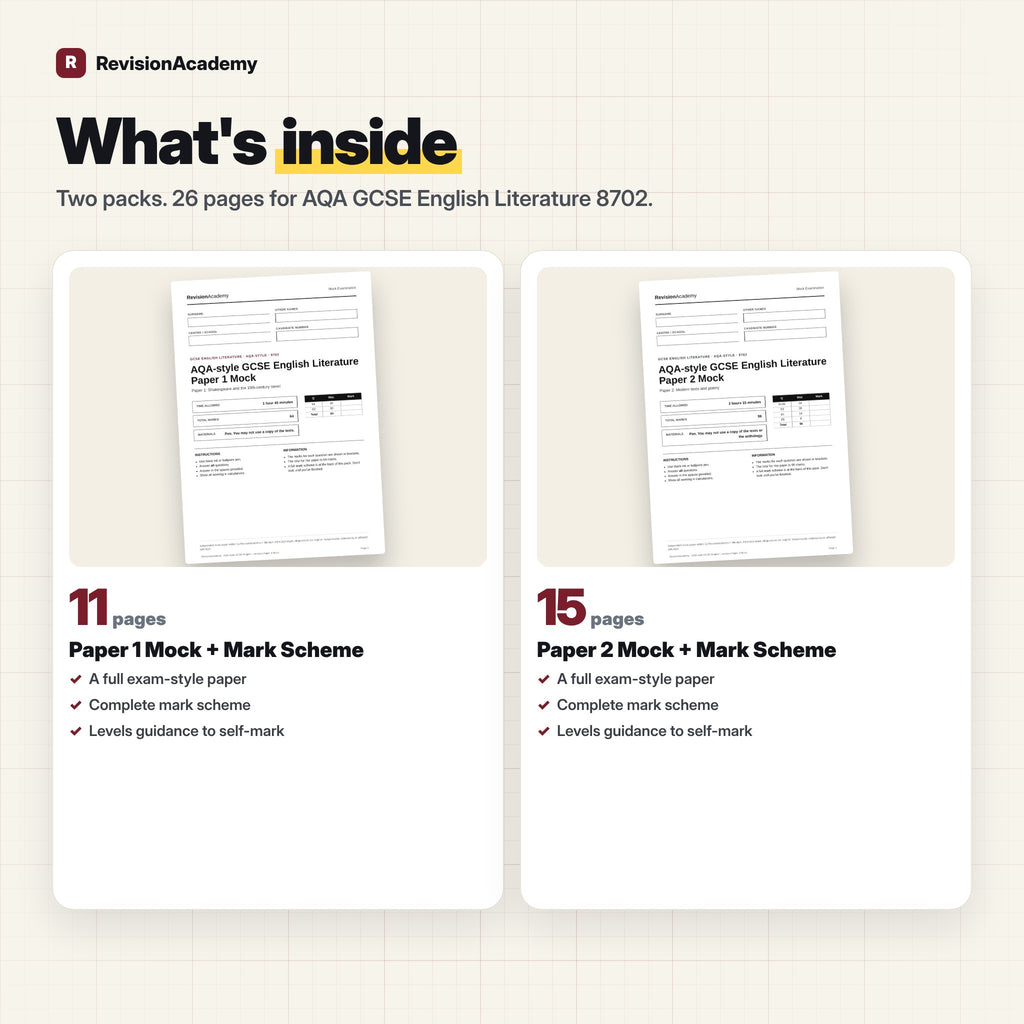 Mock Papers 1 & 2 + Mark Schemes | AQA GCSE English Literature