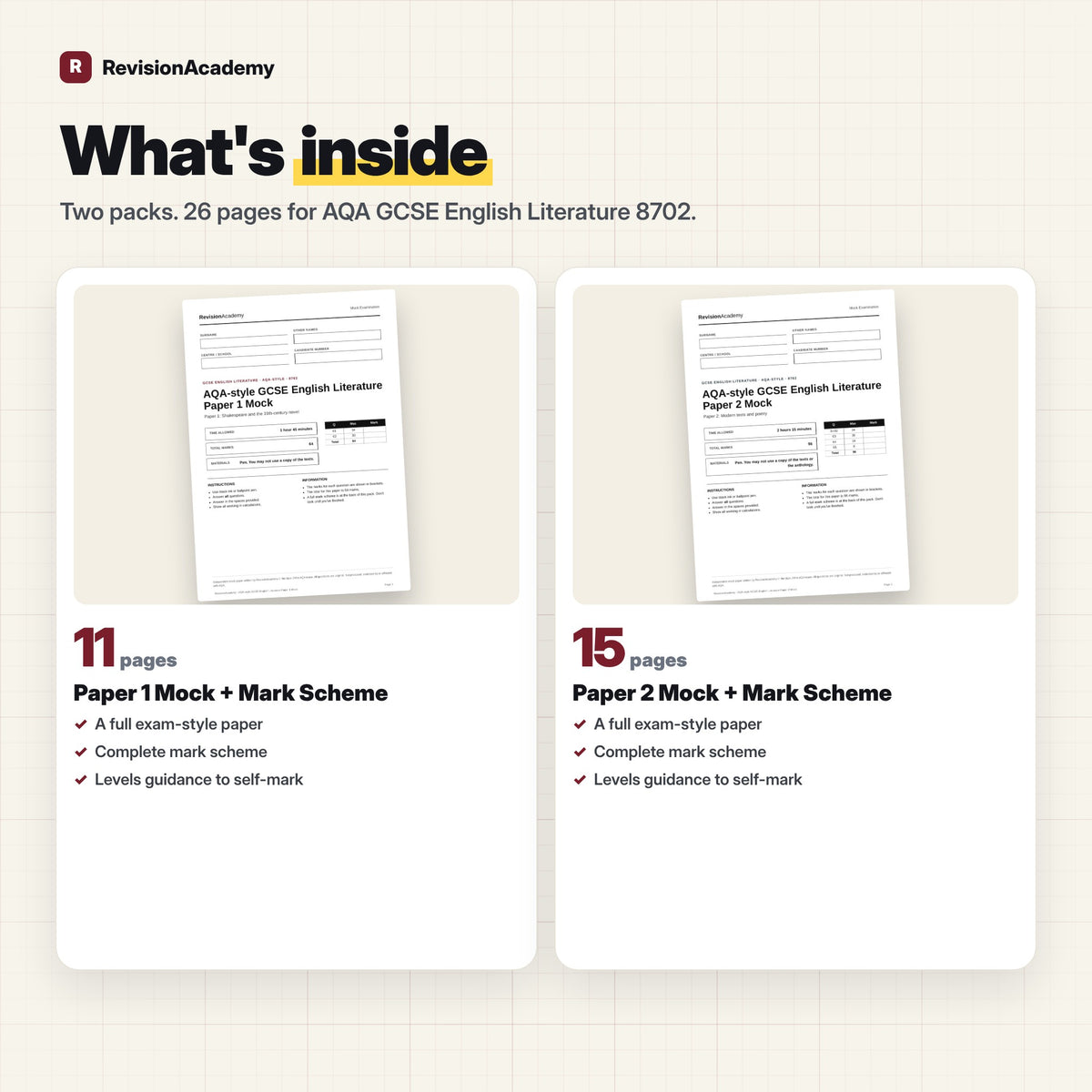 Mock Papers 1 & 2 + Mark Schemes | AQA GCSE English Literature