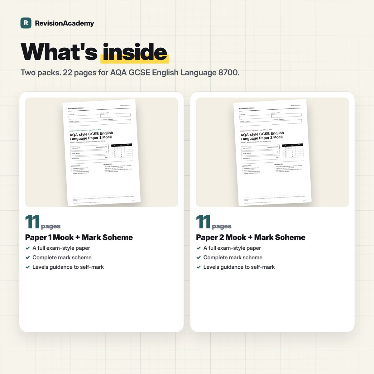 Mock Papers 1 & 2 + Mark Schemes | AQA GCSE English Language